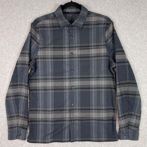 Lululemon Shirt Mens S Masons Peak Flannel Grey Plaid Long Sleeve - Picture 1 of 4
